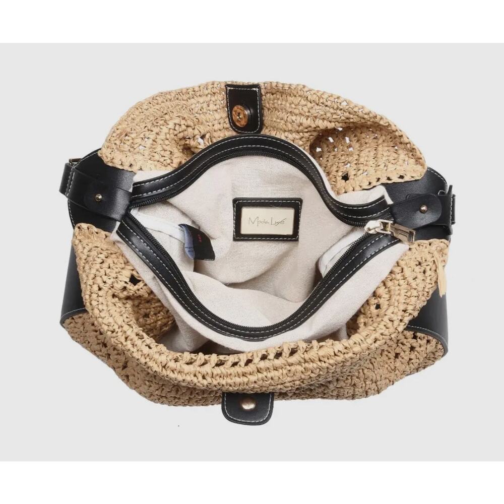 Moda Luxe Tan Woven Shoulder Bag with Black Trim - Picture 6 of 9
